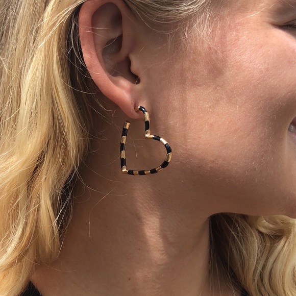 Janna Black and Gold Heart Hoops! - Picture 6 of 7